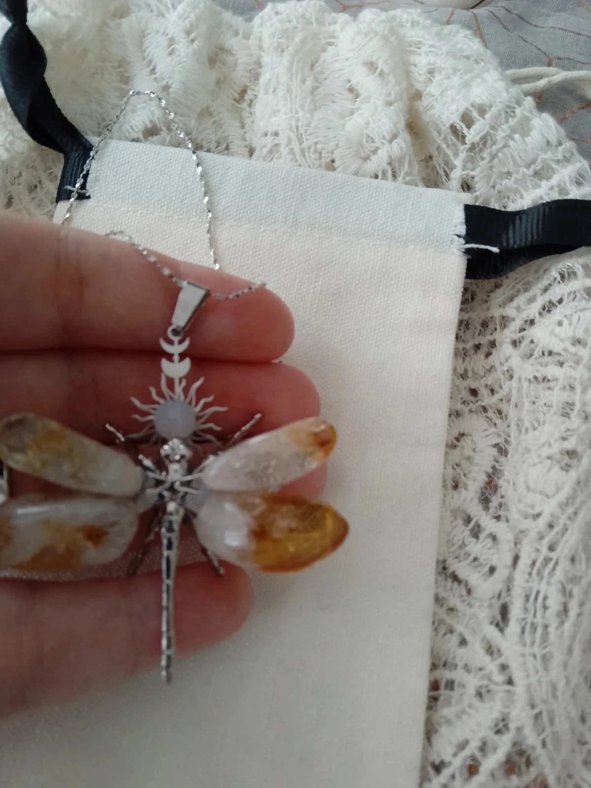 Zilveren libel collier van natuurlijk citrien-steen – photo 2